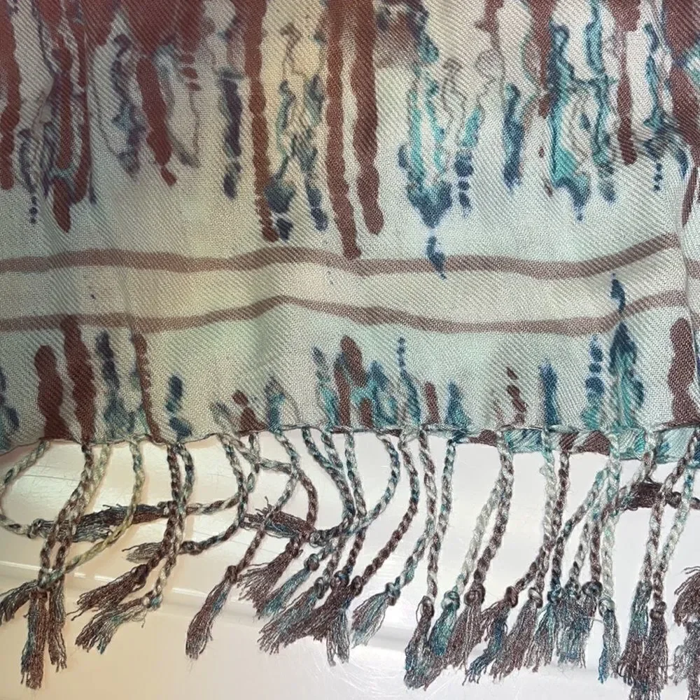 Turquoise Taupe and Cream with Tassel Women’s Scarf